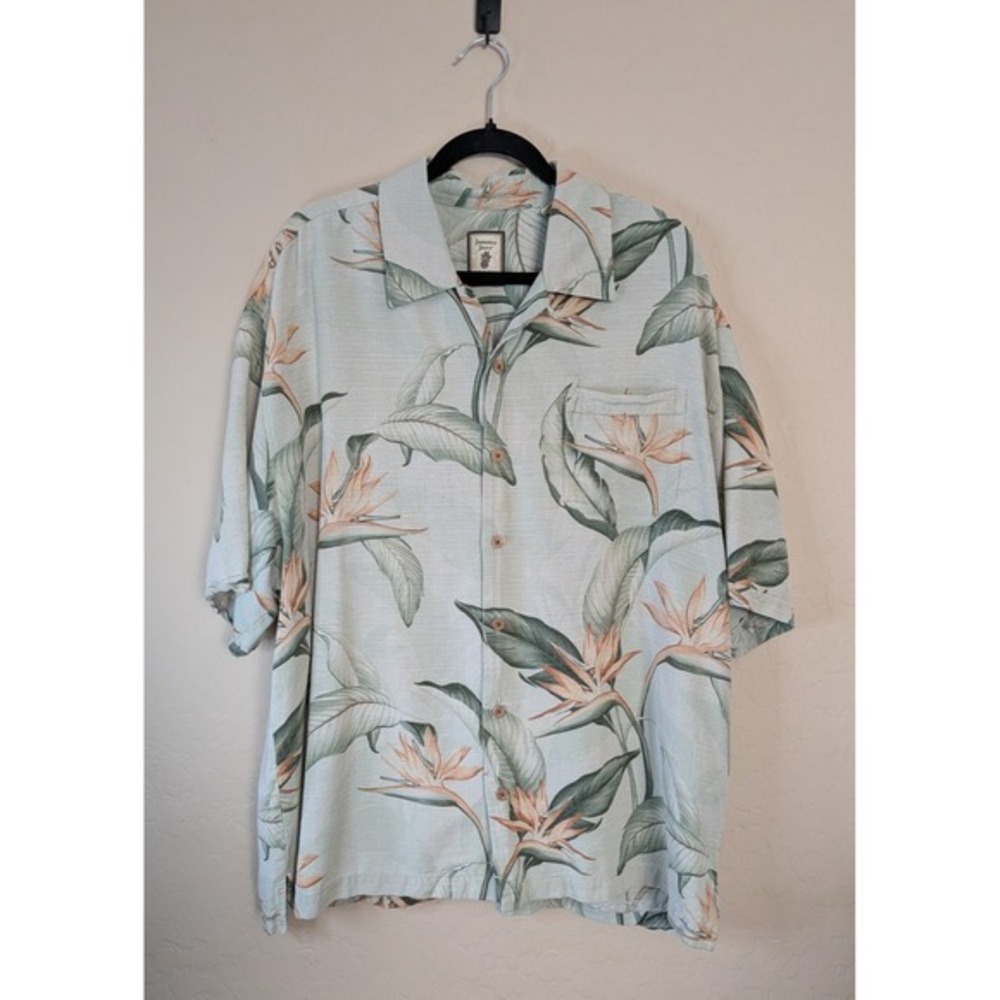 Jamaica Jaxx Mens‎ XXL Silk Camp Shirt Bird of Paradise Floral Tropical Green